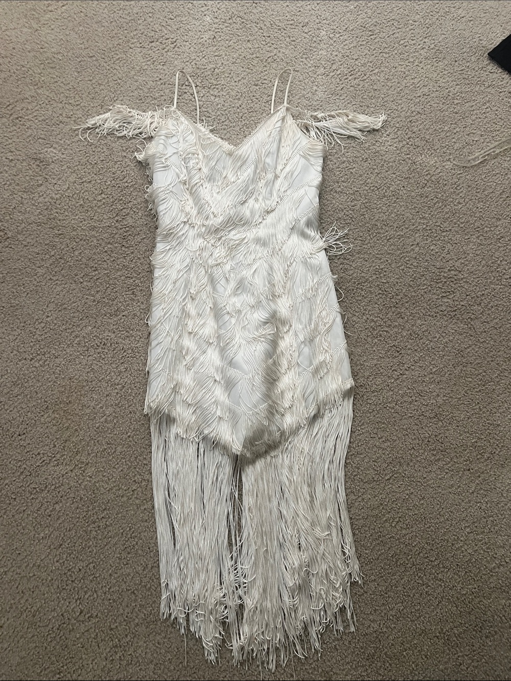 Perfect flapper dress- White Fringe Spaghetti Strap Dress - Elegant Party Dress